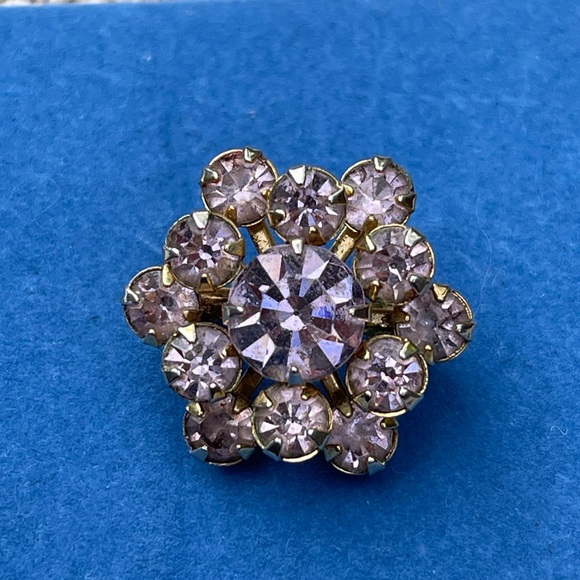 Vintage Small Floral Rhinestone Brooch Lapel Pin - Picture 2 of 10